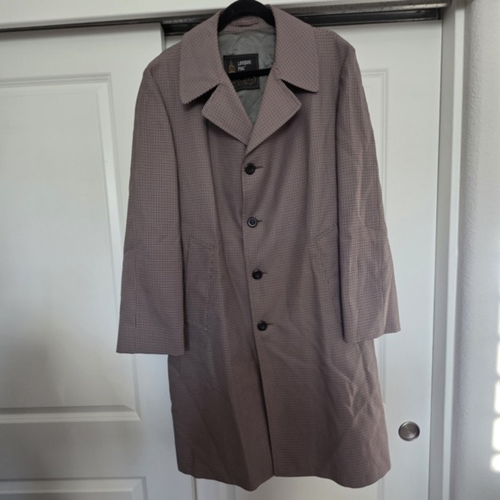 Vintage London Fog Coat Mens 44 Regular Brown Houndstooth Trench Overcoat 90s‎